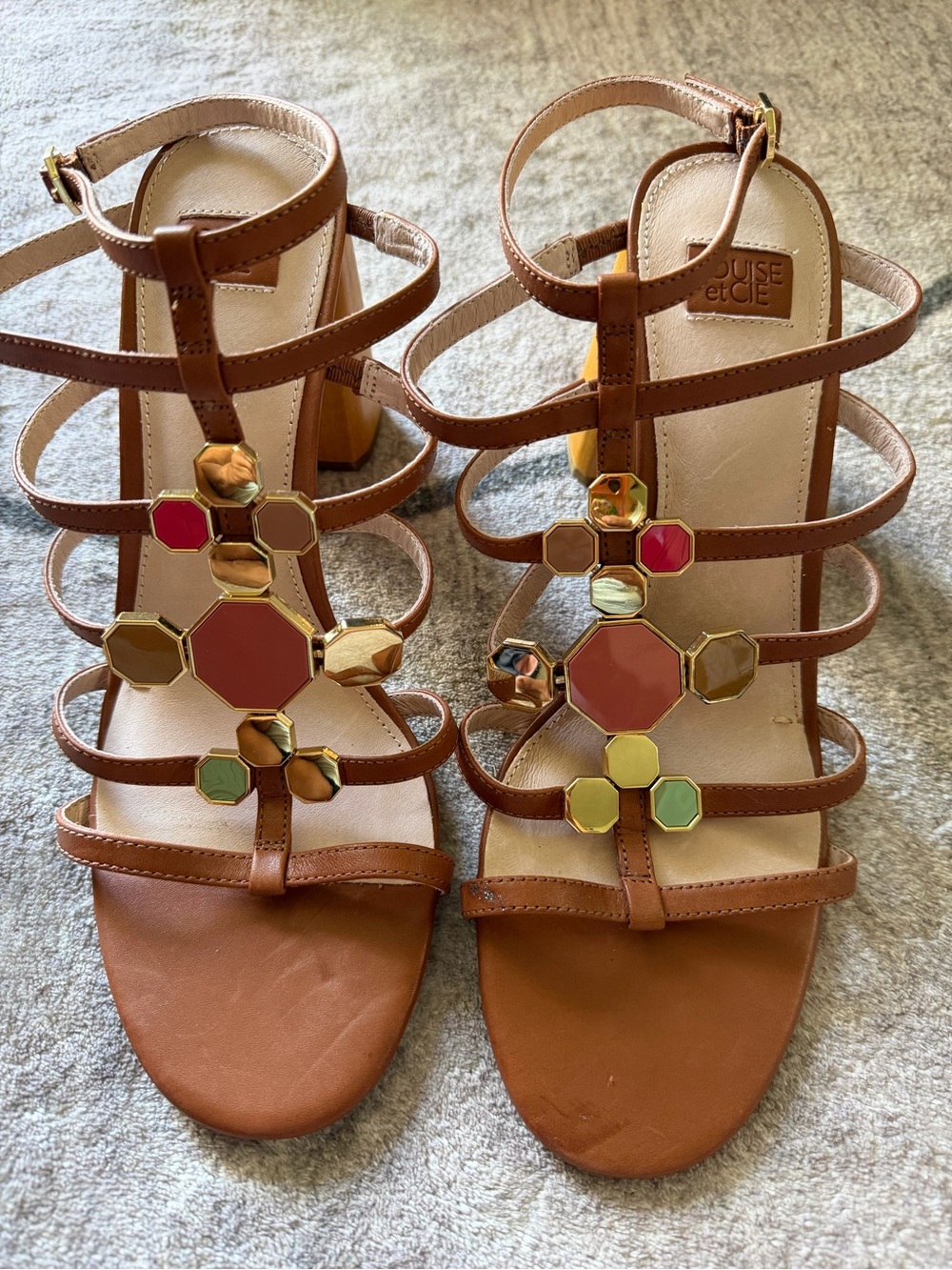 Louise et Cie Tan Multi-Gem Strappy Block Heel Sandals